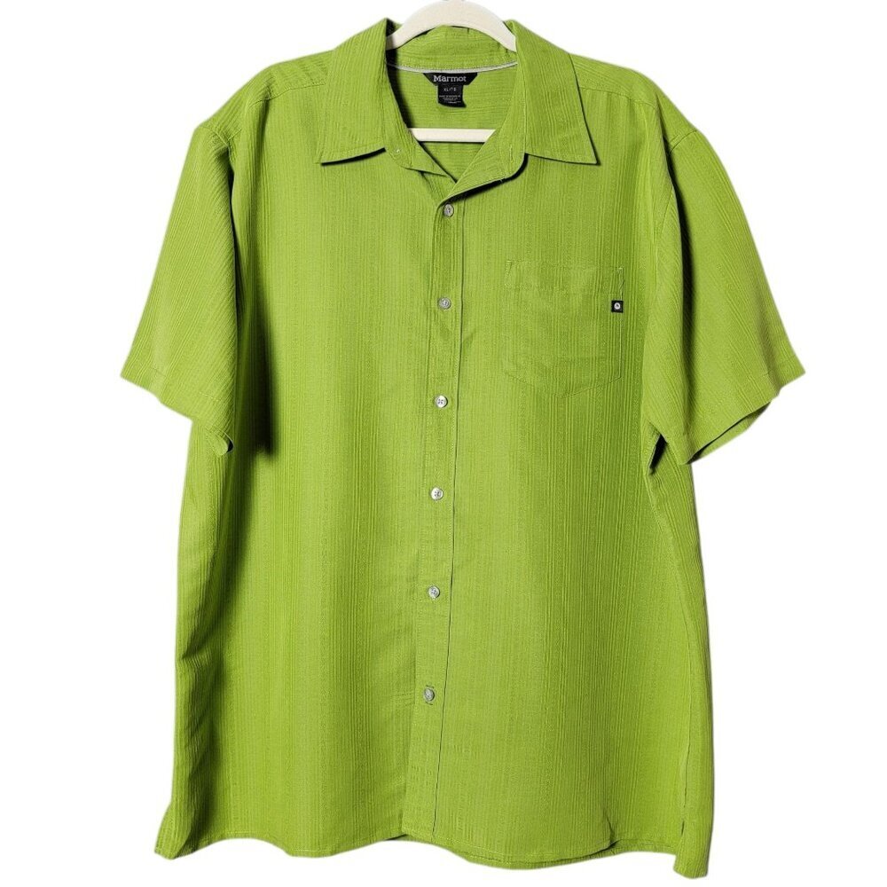 Marmot Mens Green Soft Outdoor Hiking Casual Short Sleeve Button Up Shirt XL